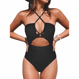 CUPSHE Women's One Piece Swimsuit Plunge Neckline Cutout Criss Cross Bathing Suit