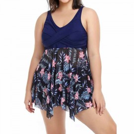 CUPSHE Plus Size Bathing Suit 2 Piece Tankini Swimsuits V Neck Swim Dress with Boyshorts