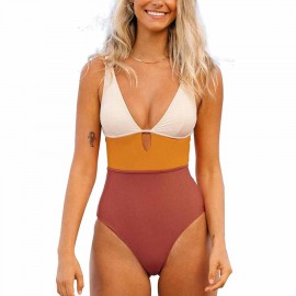 Women's One Piece Swimsuit Color Block Keyhole Cutout