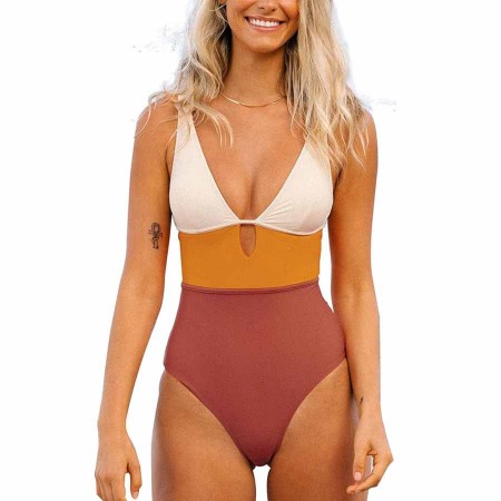 CUPSHE Women's One Piece Swimsuit Color Block Keyhole Cutout Bathing Suit