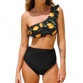 CUPSHE Women's Two Piece Ruffled One Shoulder Floral Bikini Set