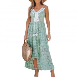 CUPSHE Women's Maxi Dress Lace Dresses Boho Tassel V-Neck Flare Ruffle Long Dress