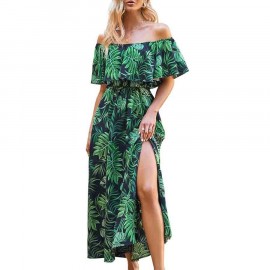 Beach Dress Off Shoulder Short Sleeve Maxi Summer Dress