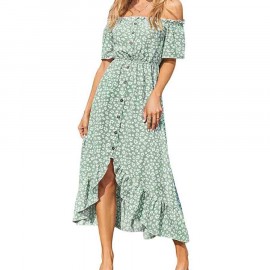 Maxi Dresses Off Shoulder Ditsy Floral Print Short Sleeve