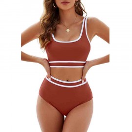 Womens High Waisted Bikini Color Block Swimwear