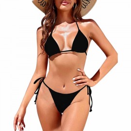 Adisputent Thong Bikini Set Brazilian Triangle Top Halter String Low Cut Cheeky Bottoms