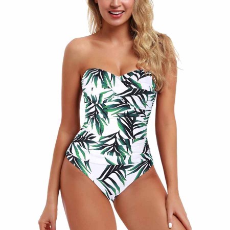 Hilor Women's Bandeau One Piece Swimsuits Front Twist Swimwear Ruched Bathing Suits