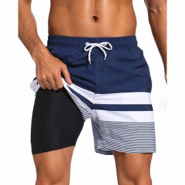 Mens Swim Trunks with Compression Liner 5-7 Inch Zipper Pockets Swimming Shorts